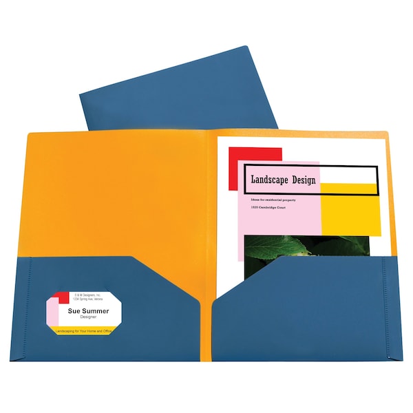 C-Line Products TwoTone TwoPocket Super Heavyweight Poly Portfolio, Steel BlueAmber Orange, 25PK 34705-BX - main